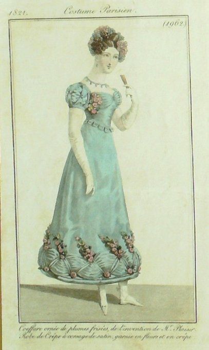Gravure Mode Costume Parisien 1821 # 1962 (eau forte old Fashion plate