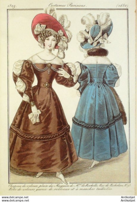 Gravure Mode Costume Parisien 1829 # 2682 (eau forte old Fashion plate