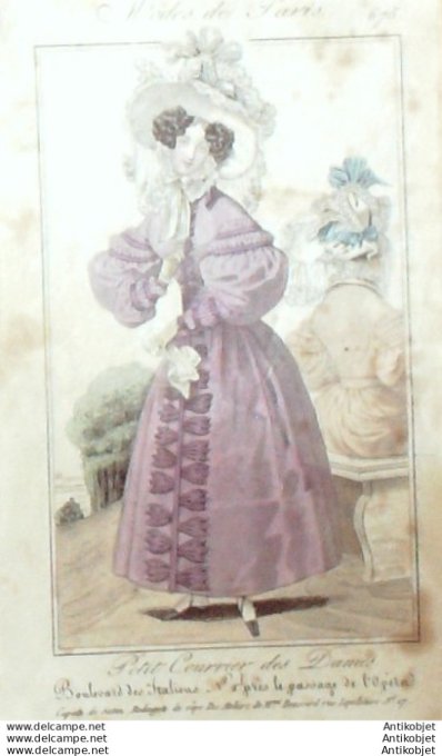 Gravure Mode Courrier des Dames 1828 #  675 (eau forte old Fashion plate)