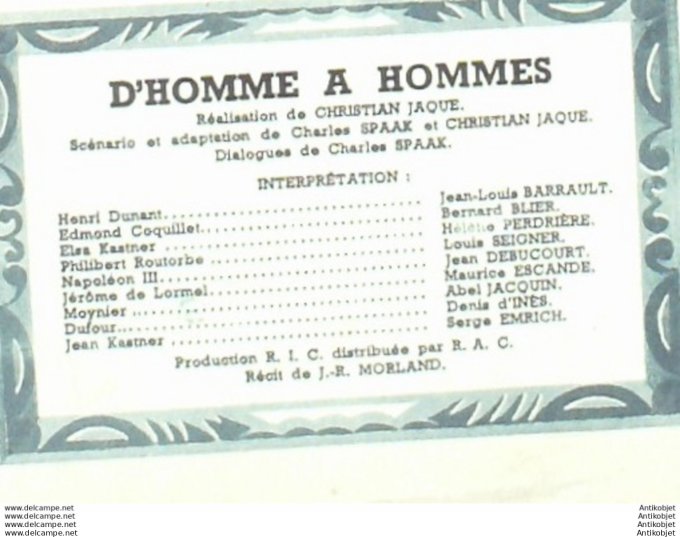 D'homme à Hommes Jean-Louiss Barrault Bernard Blier Serge Emrich