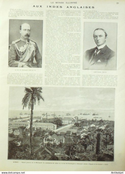 Le Monde illustré 1903 n°2389 Maroc Moulal Koutoubia Fez Abdul Aziz Inde Bombay Delhi Koutab Strasbo