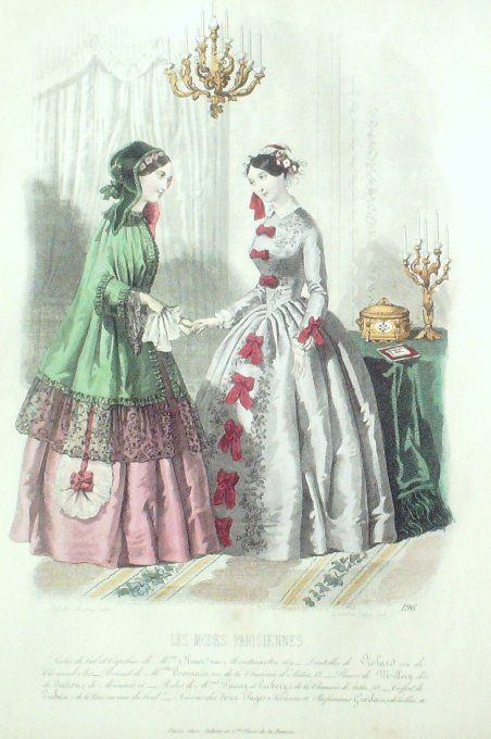 Gravure Les Modes Parisiennes 1846 # 196 Robes de bal Maison Fanny
