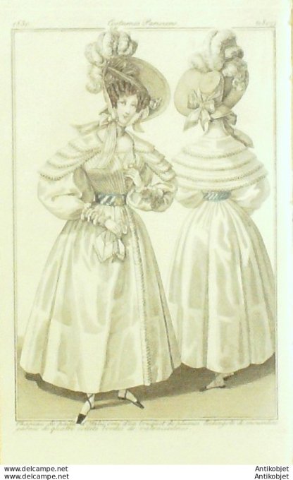Costume Parisien 1830 # 2807 Redingote de mousseline garnie