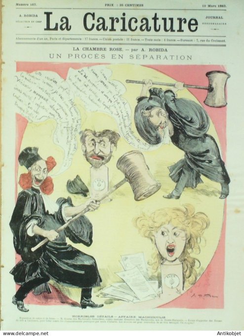 La Caricature 1883 #167 Procès en séparation Chambre rose Robida névroses Trock Draner