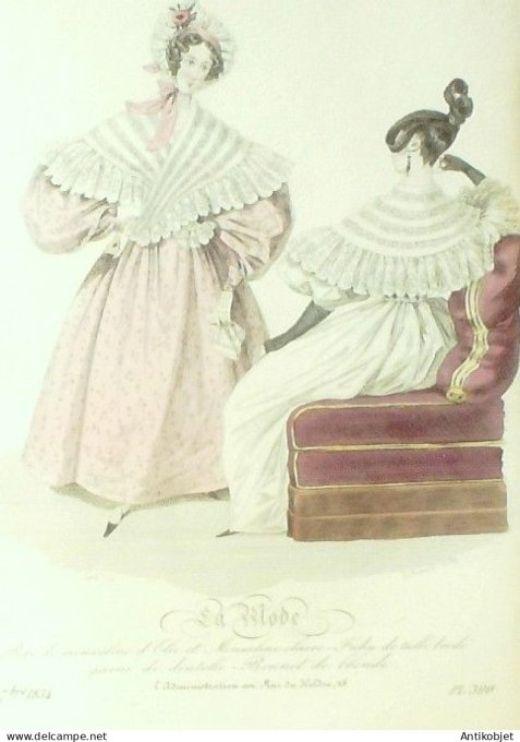 Gravure La mode 1834 # 399 (aquarelle old Fashion plate)