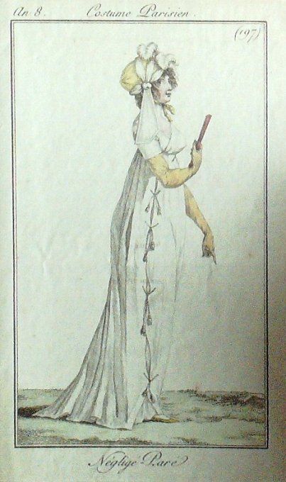 Gravure Mode Costume Parisien 1799 an  8 # 197 (eau forte old Fashion plate