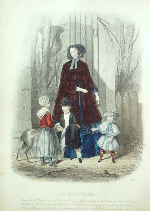 Gravure Les Modes Parisiennes 1846 # 197 Manteau Costumes enfants Maison Olmer