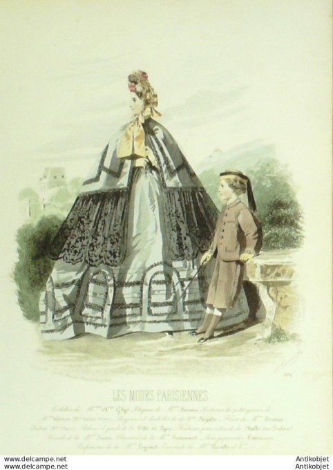 Gravure Les Modes Parisiennes 1863 #1104 Robe velours Maison Ghys