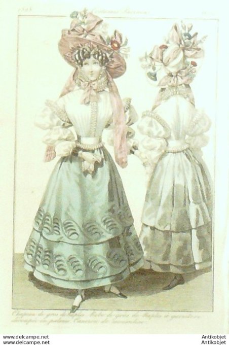 Costume Parisien 1828 # 2634 Robe de gros de Naples à garniture