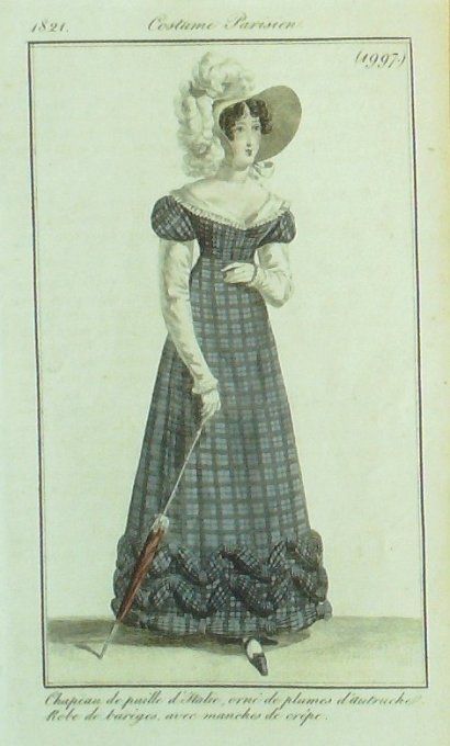 Gravure Mode Costume Parisien 1821 # 1997 (eau forte old Fashion plate