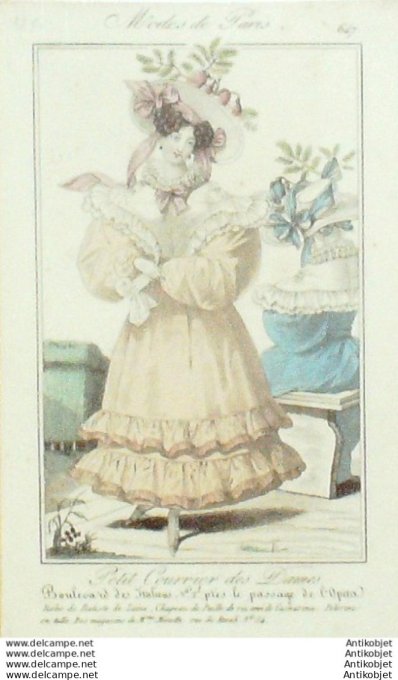 Gravure Mode Courrier des Dames 1827 #  647 (eau forte old Fashion plate)