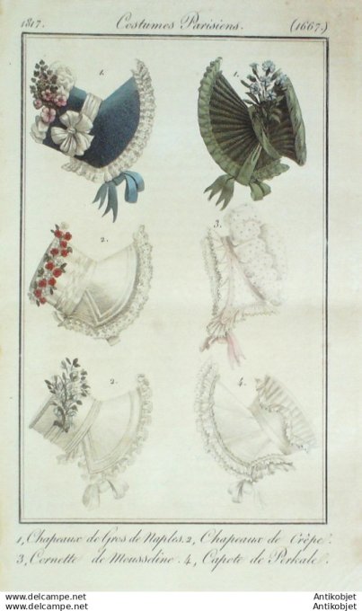 Gravure Mode Costume Parisien 1817 # 1667 (eau forte old Fashion plate