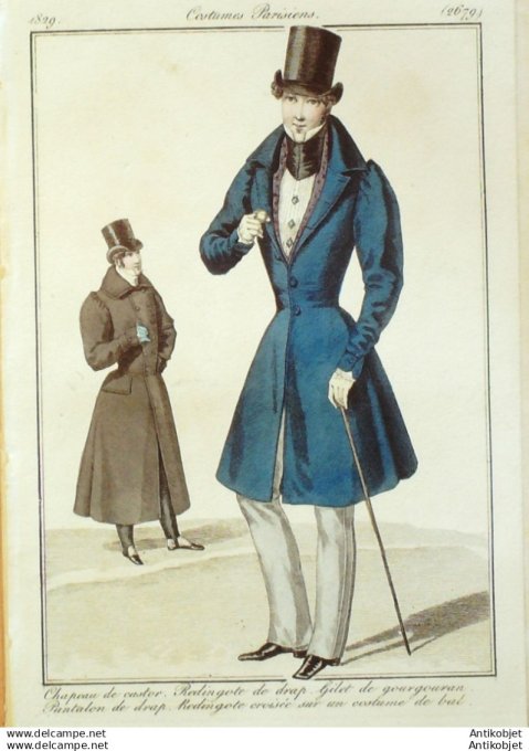 Gravure Mode Costume Parisien 1829 # 2679 (eau forte old Fashion plate