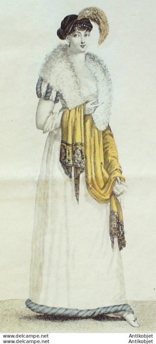 Gravure de mode Costume Parisien 1807 n° 793 Coiffure en diamants