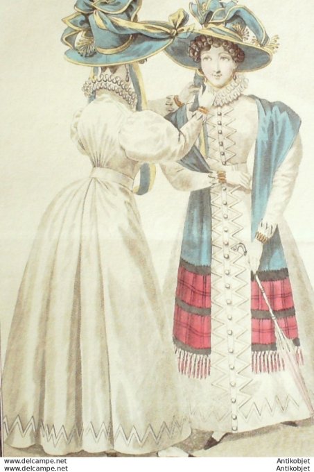 Gravure de mode Costume Parisien 1826 n°2402 Redingote d'organdi