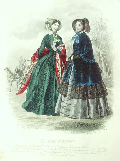 Gravure Les Modes Parisiennes 1846 # 199 Manteau Maison Mounier