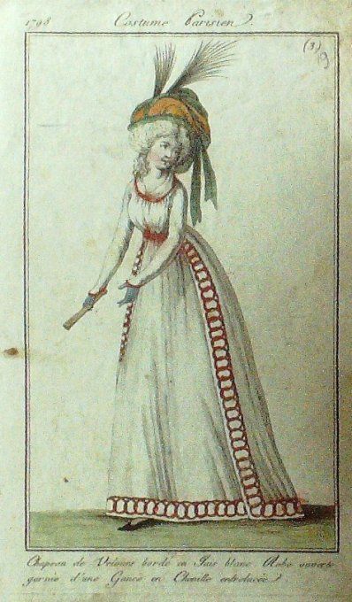 Gravure Mode Costume Parisien 1797 an  6 #  19 (eau forte old Fashion plate