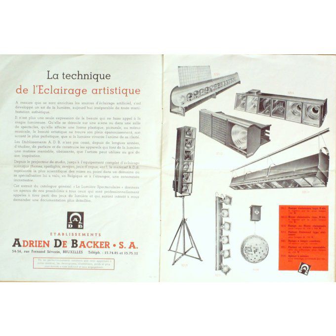 Catalogue ADRIEN DE BACKER ECLAIRAGE BRUXELLES 1939