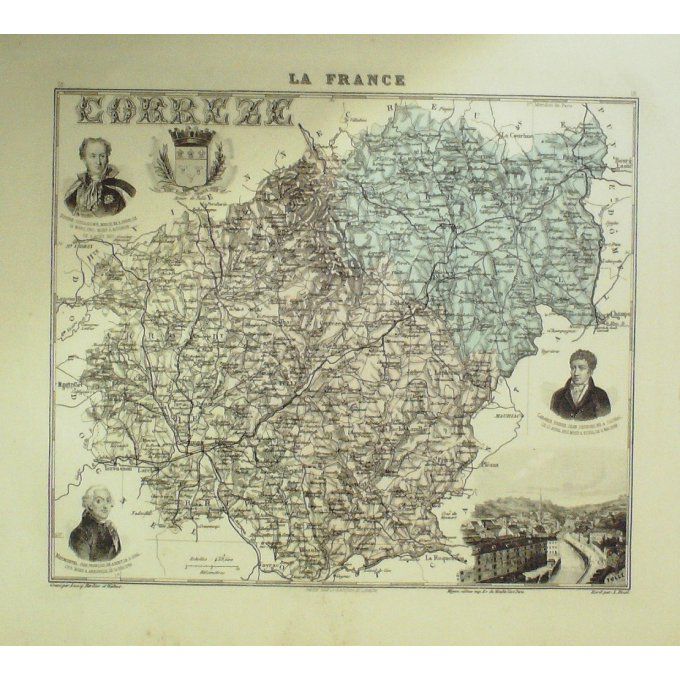 Carte CORREZE (19) TULLE Graveur LECOQ WALTNER BARBIER 1868