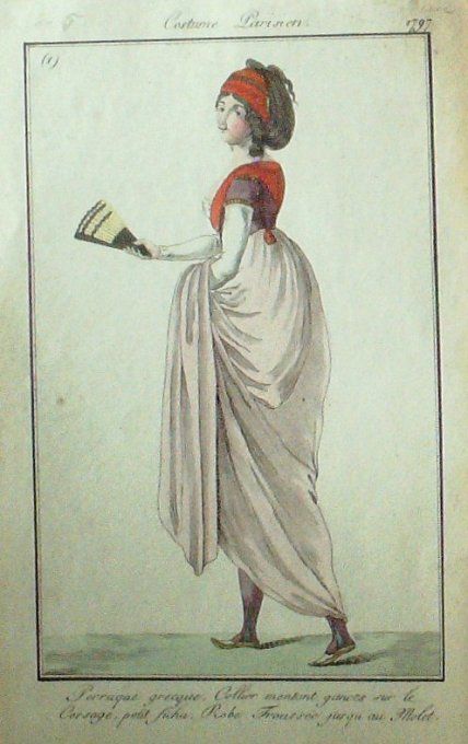 Gravure Mode Costume Parisien 1797 an  5 #   1 (eau forte old Fashion plate