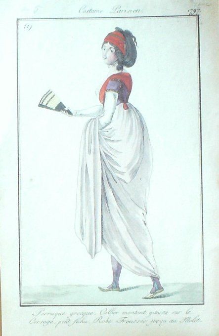 Gravure Mode Costume Parisien 1797 an  5 #   1 (eau forte old Fashion plate