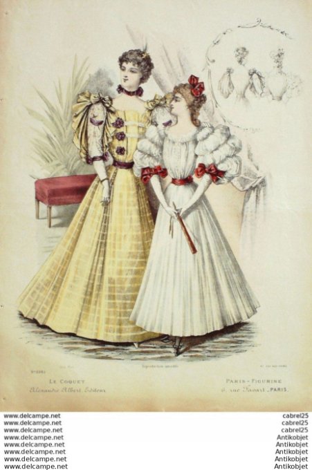 Gravure Mode Le Coquet 1895 # 47 (Old Fashion plate)