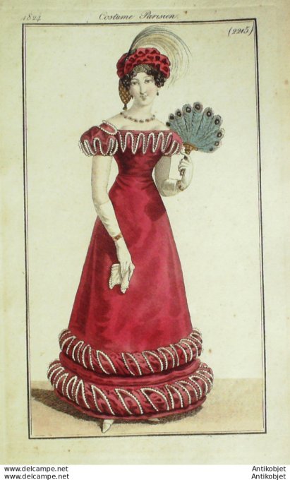 Costume Parisien 1824 # 2215 Robe velours broderies éventail