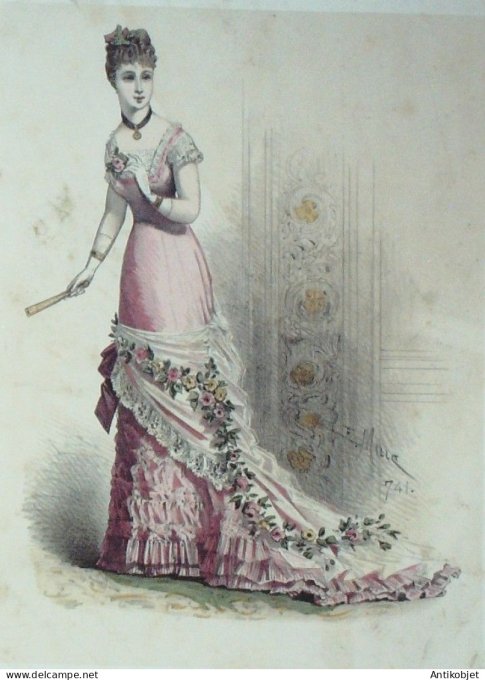 Gravure Mode Elegance Parisienne 1877 # 741 (Old Fashion plate)