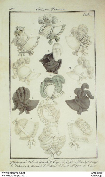 Costume Parisien 1813 # 1282 Chapeaux toques casques velours