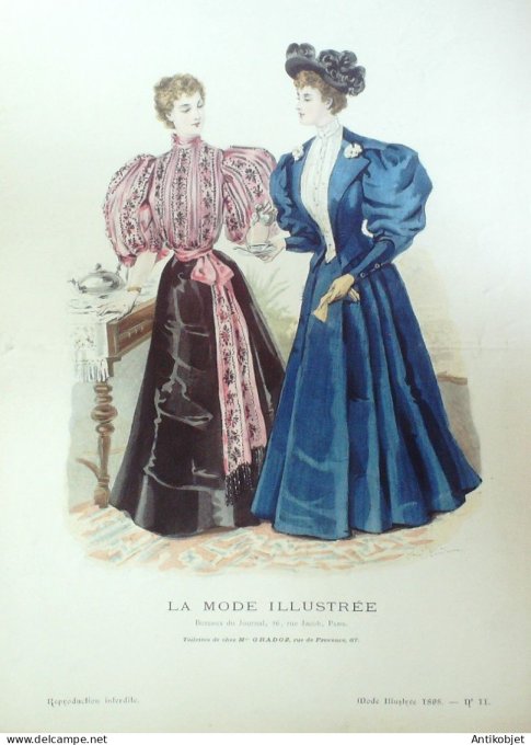 Gravure Mode illustree 1895 # 11 (Old Fashion plate) RARE