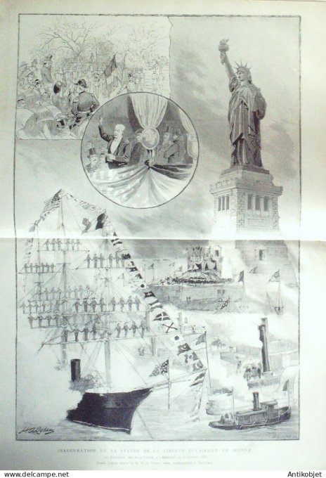 Le Monde illustré 1886 n°1546 Etats-Unis New York Brooklyn statue Liberté Boissière (78) Orphelinat 