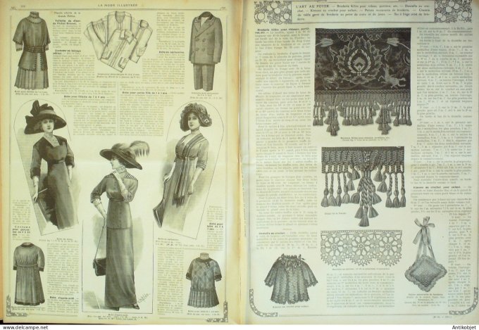 La Mode illustrée journal 1911 n° 33 Toilettes Costumes Passementerie