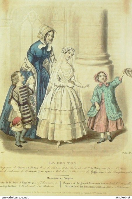 Gravure Mode Le Bon Ton 1852 19 # 10 (aquarelle old fashion plate)