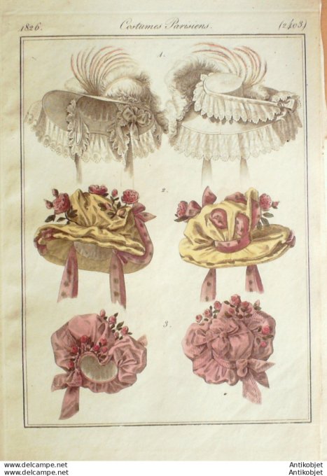Costume Parisien 1826 # 2403 Bonnet de tulle chapeaux de paille