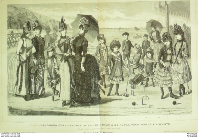 Gravure de mode La Saison 1885 (Costumes bains de mer)