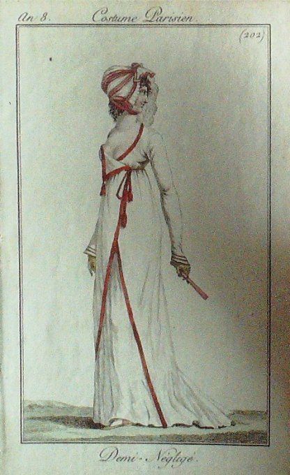 Gravure Mode Costume Parisien 1799 an  8 # 202 (eau forte old Fashion plate