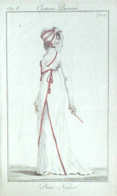 Gravure Mode Costume Parisien 1799 an  8 # 202 (eau forte old Fashion plate