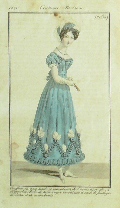 Gravure Mode Costume Parisien 1821 # 2035 (eau forte old Fashion plate