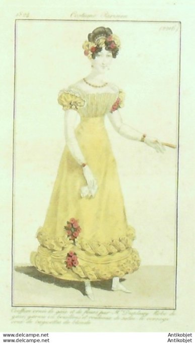 Costume Parisien 1824 # 2216 Robe de gaze rouleaux de satin