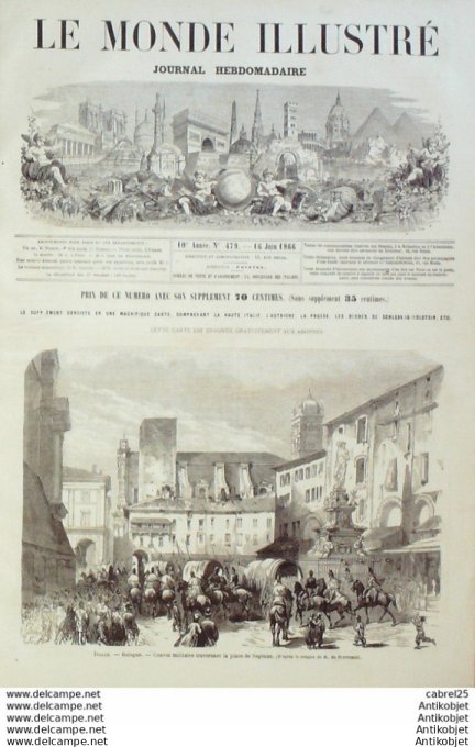 Le Monde illustré 1866 n°479 Italie Bologne Andelys (27) Chili Callao Egypte Alexandrie Marseille (1