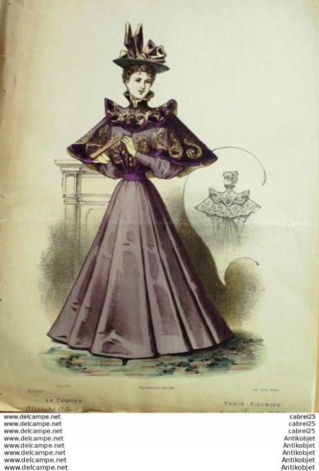 Gravure Mode Le Coquet 1895 # 38 (Old Fashion plate)