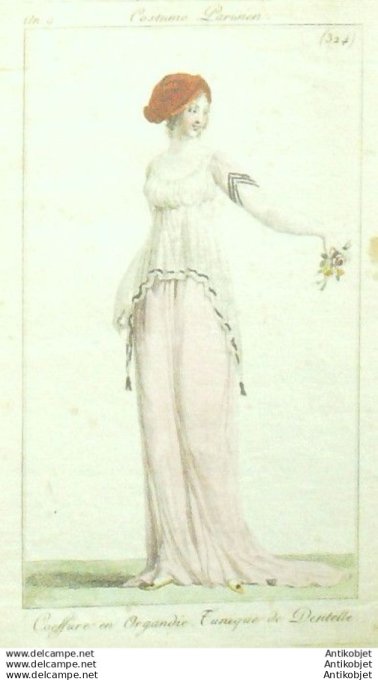 Gravure Mode Costume Parisien 1801 an   9 # 324 (eau forte old Fashion plate