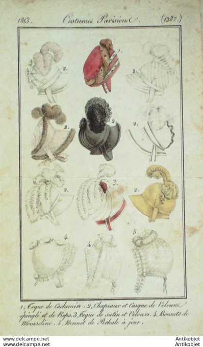 Costume Parisien 1813 # 1287 Toque cachemire chapeaux