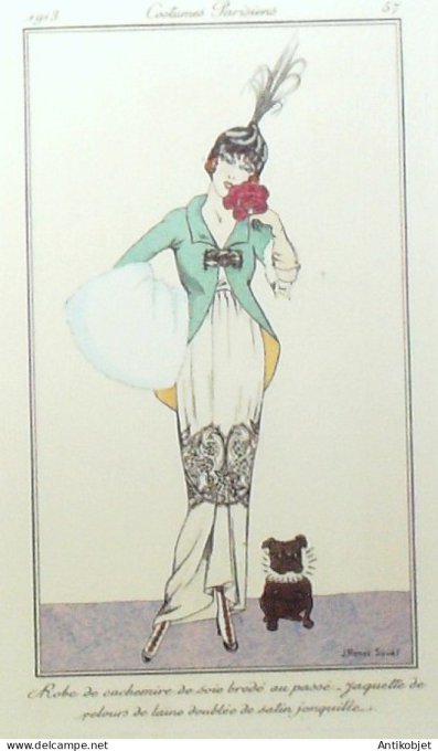 Gravure de mode Costume Parisien 1913 pl.057 SOUEF J.Renée Robe cachemire