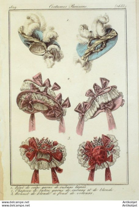 Gravure Mode Costume Parisien 1829 # 2683 (eau forte old Fashion plate