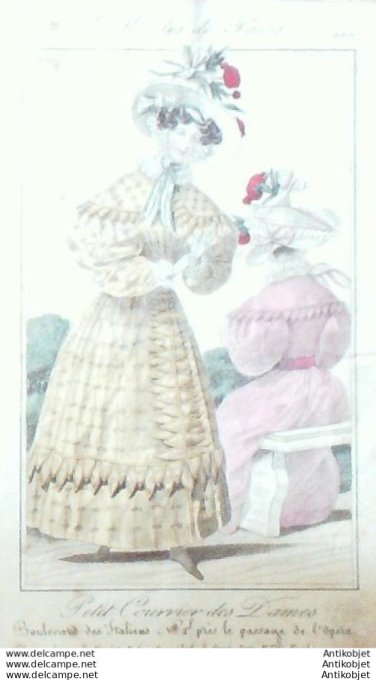 Gravure Mode Courrier des Dames 1828 #  667 (eau forte old Fashion plate)