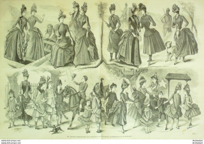 Gravure de mode La Mode Française 1887 (Toilettes dames)
