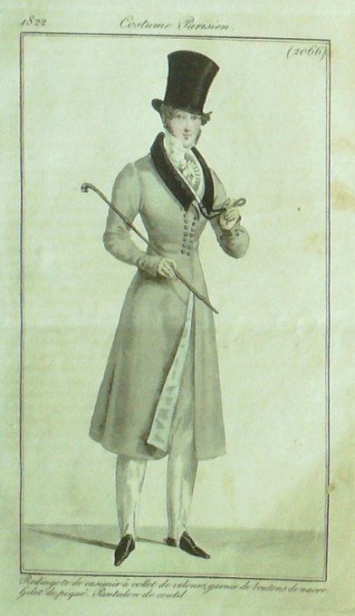 Gravure Mode Costume Parisien 1822 # 2066 (eau forte old Fashion plate