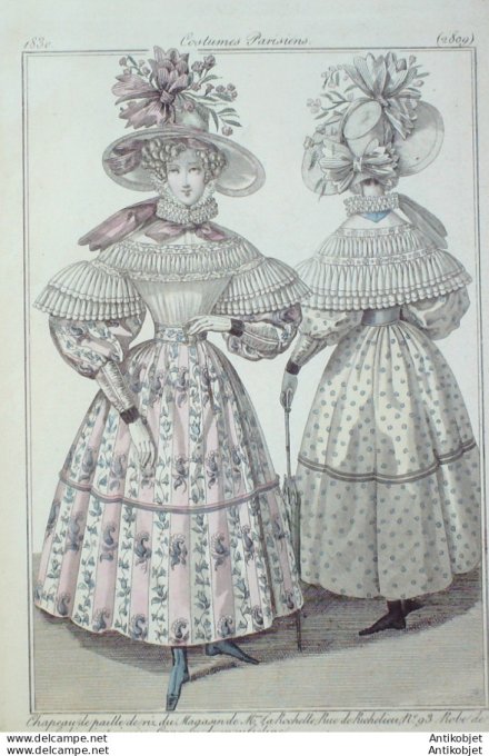 Costume Parisien 1830 # 2809 Canezou robe mousseline imprimée