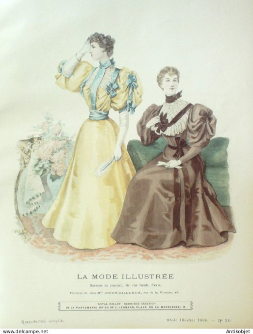 Gravure Mode illustree 1896 # 15 (Old Fashion plate) RARE
